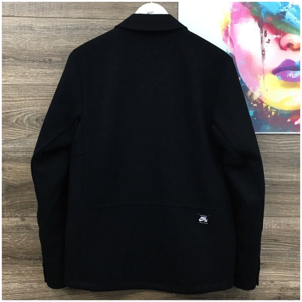 Nike SB Mens Y2K Black Wool Blend Quilted Coaches Jacket Snap Front XS